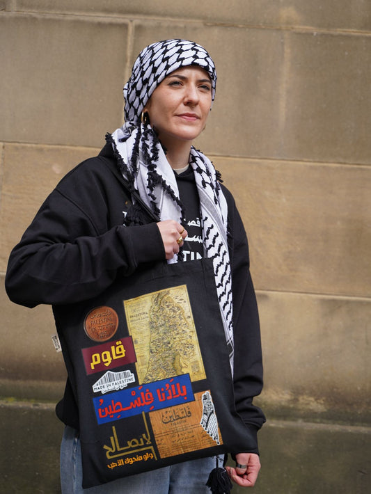 Palestine Map Collage Tote Bag
